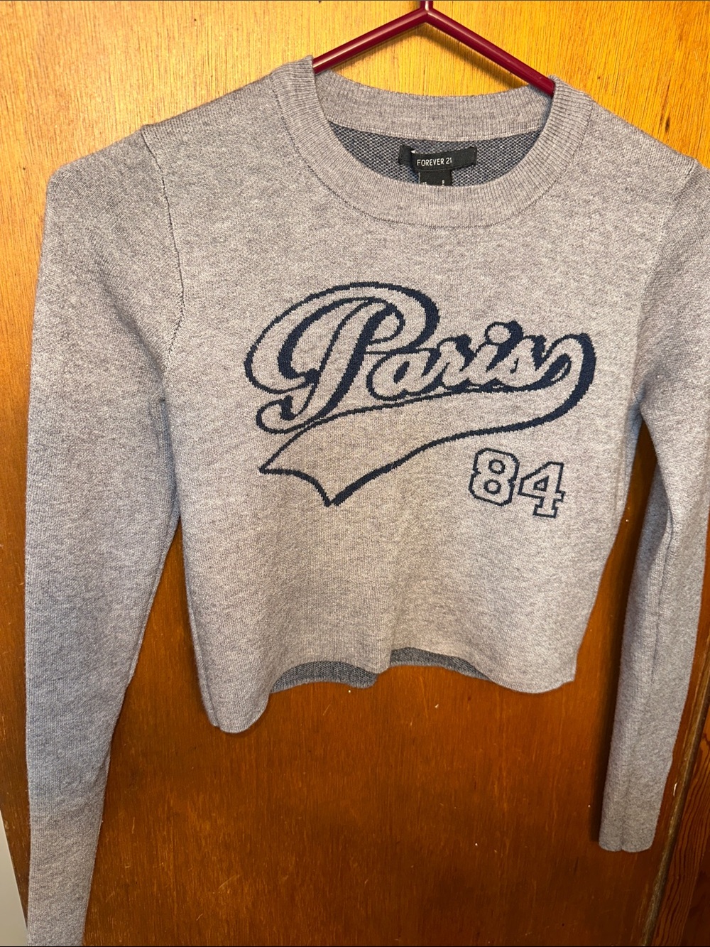 Paris 84 Graphic Cropped Sweater Gray Size Small - Forever 21